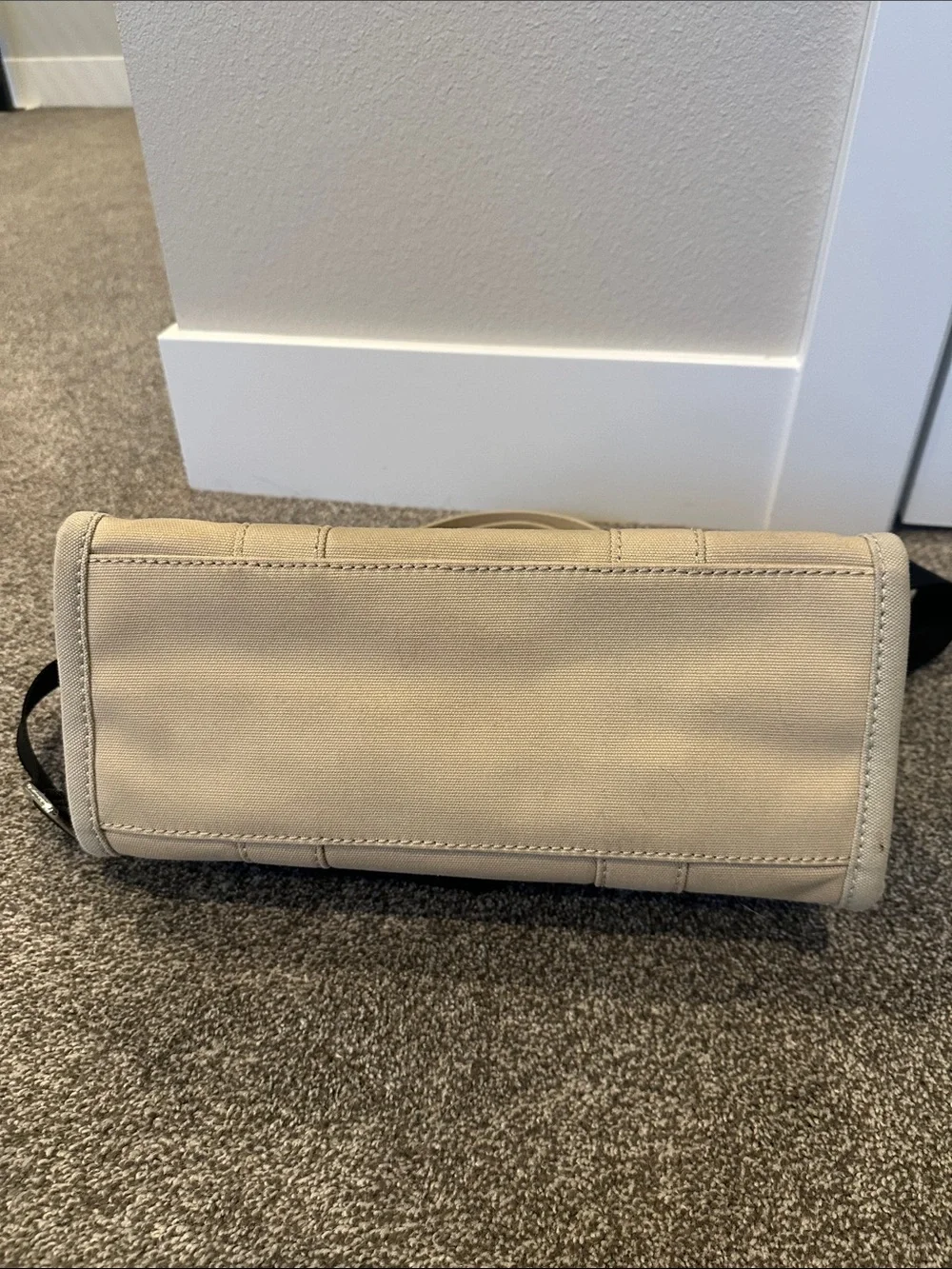 Marc Jacobs Beige Canvas Tote with Black Strap and White Logo